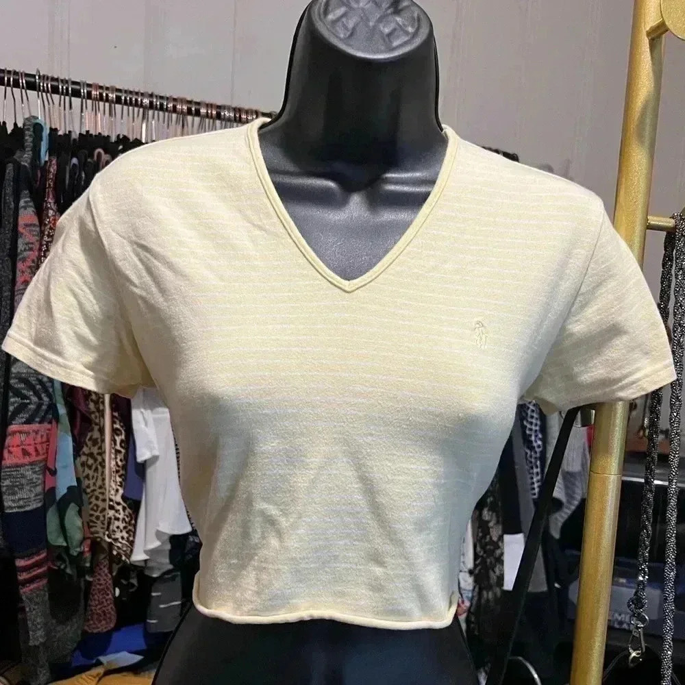 Yellow and White Stripe Polo Ralph Lauren Crop Top